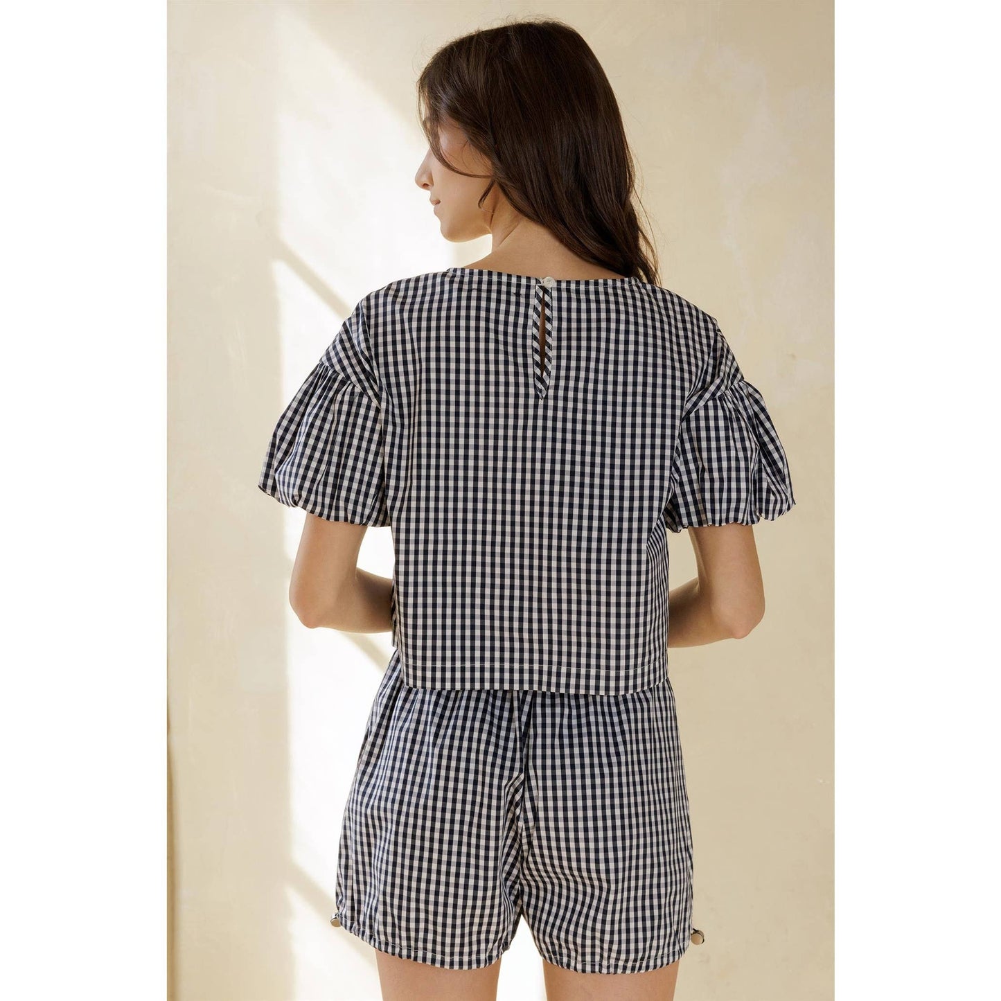 NAVY WHITE GINGHAM TOP: NAVY WHITE