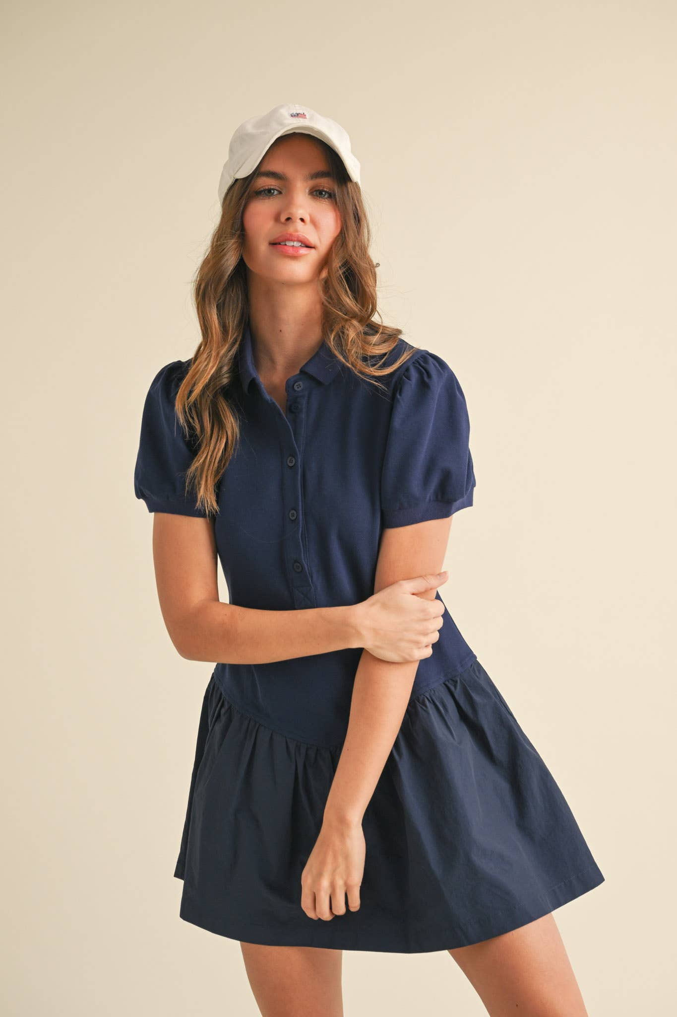 BUTTER YELLOW POLO DROP WAIST MINI DRESS