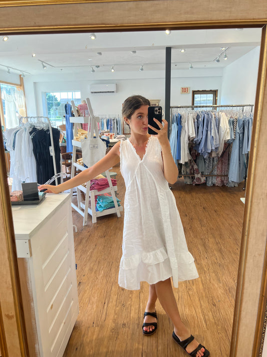 The Linen Fringe Dress (WHITE)