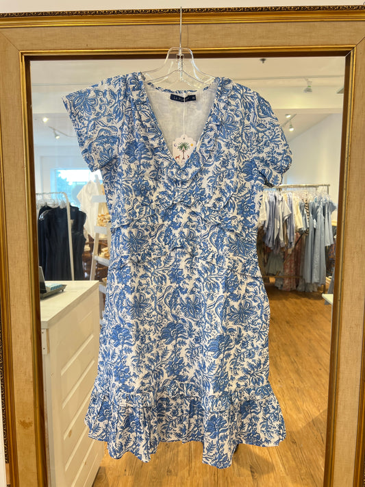 Mallory Short Floral Dress White/Blue