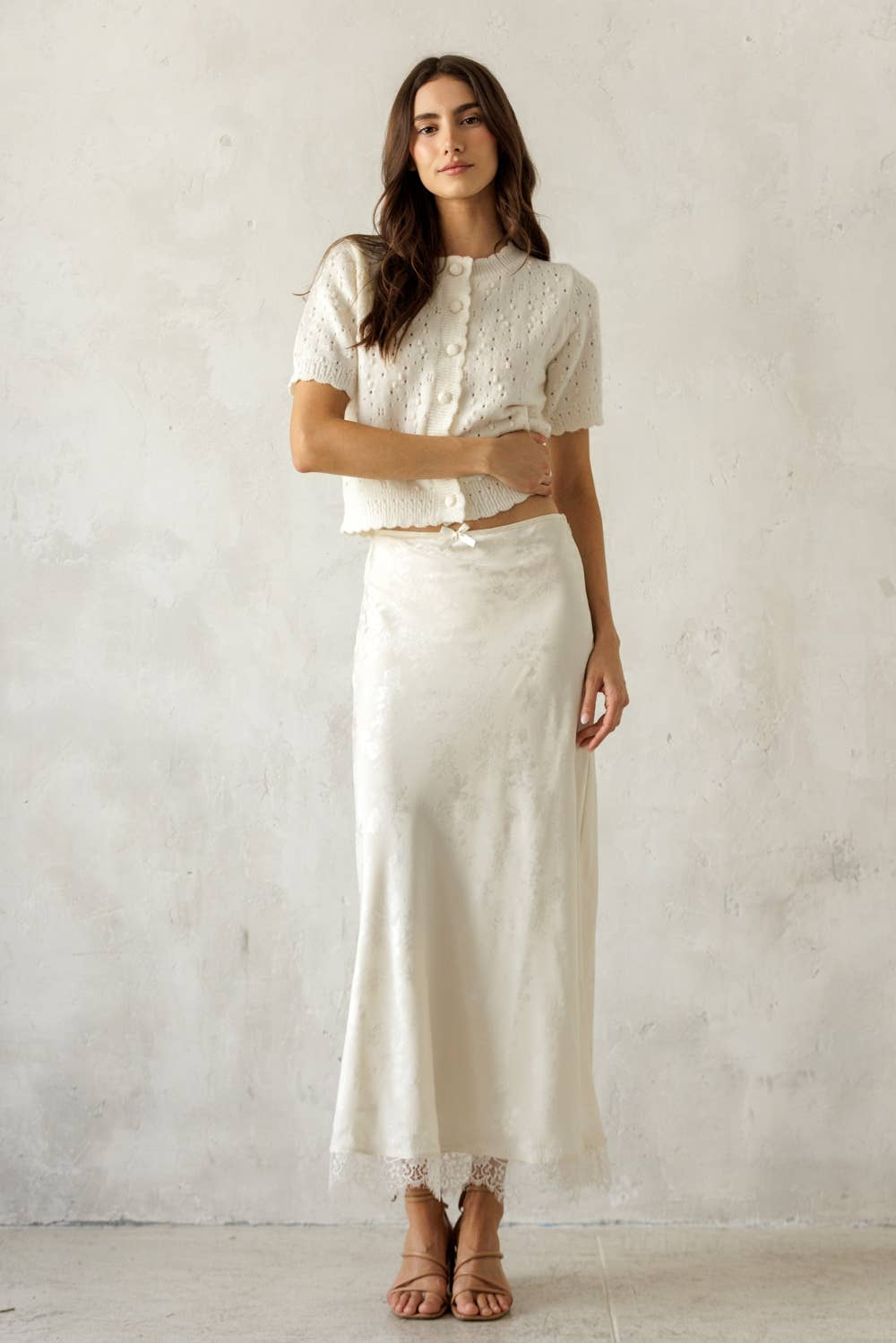 POINTELLE KNIT CARDIGAN: IVORY