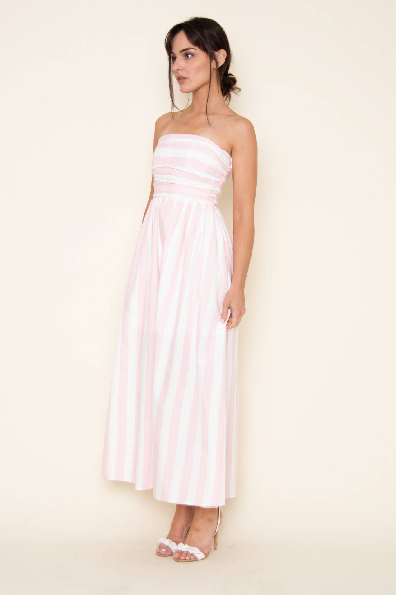 SUMMER STRAPLESS PINK STRIPE DRESS