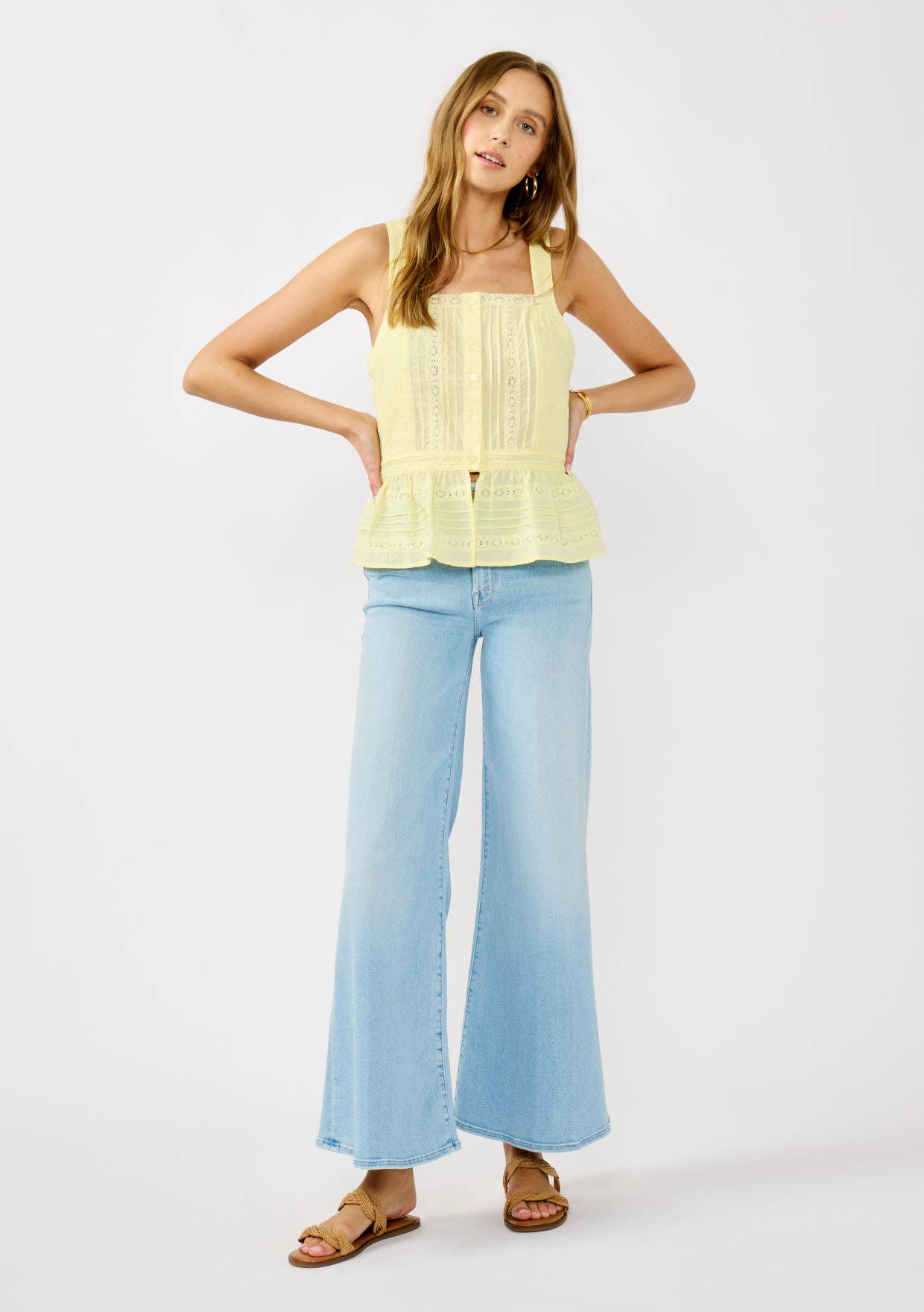 Smocked Ruffle Lace Peplum Top: Yellow