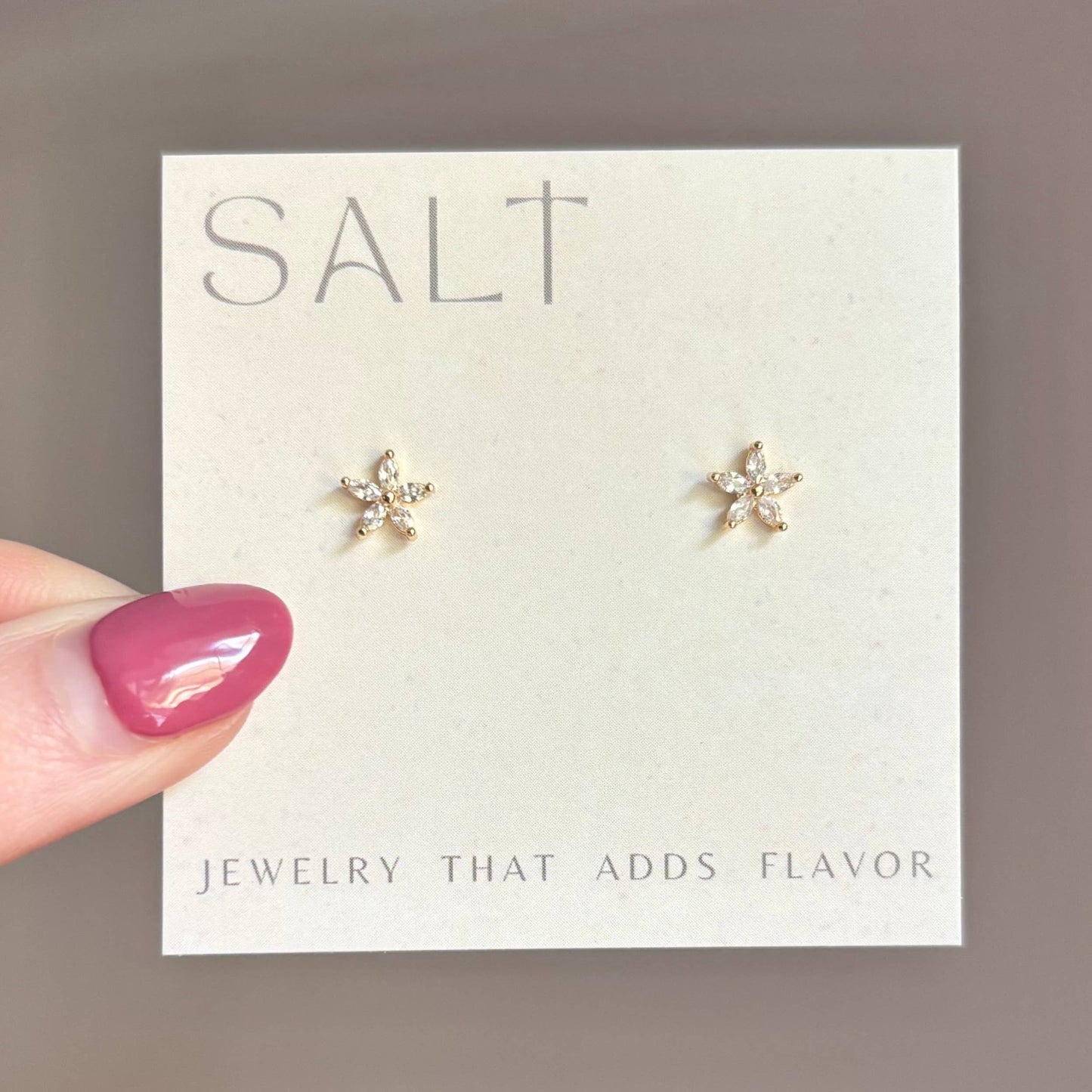 CRYSTAL FLOWER STUDS | 18k gold | dainty stud earrings