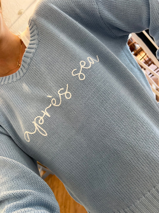 APRÈS SEA X ELLSWORTH & IVEY Whimsical Knit Sweater - Hydrangea/White