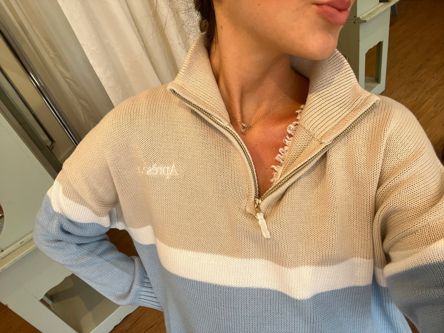 APRÈS SEA X ELLSWORTH & IVEY Quarter Zip Sweater -Hydrangea/White/Sand