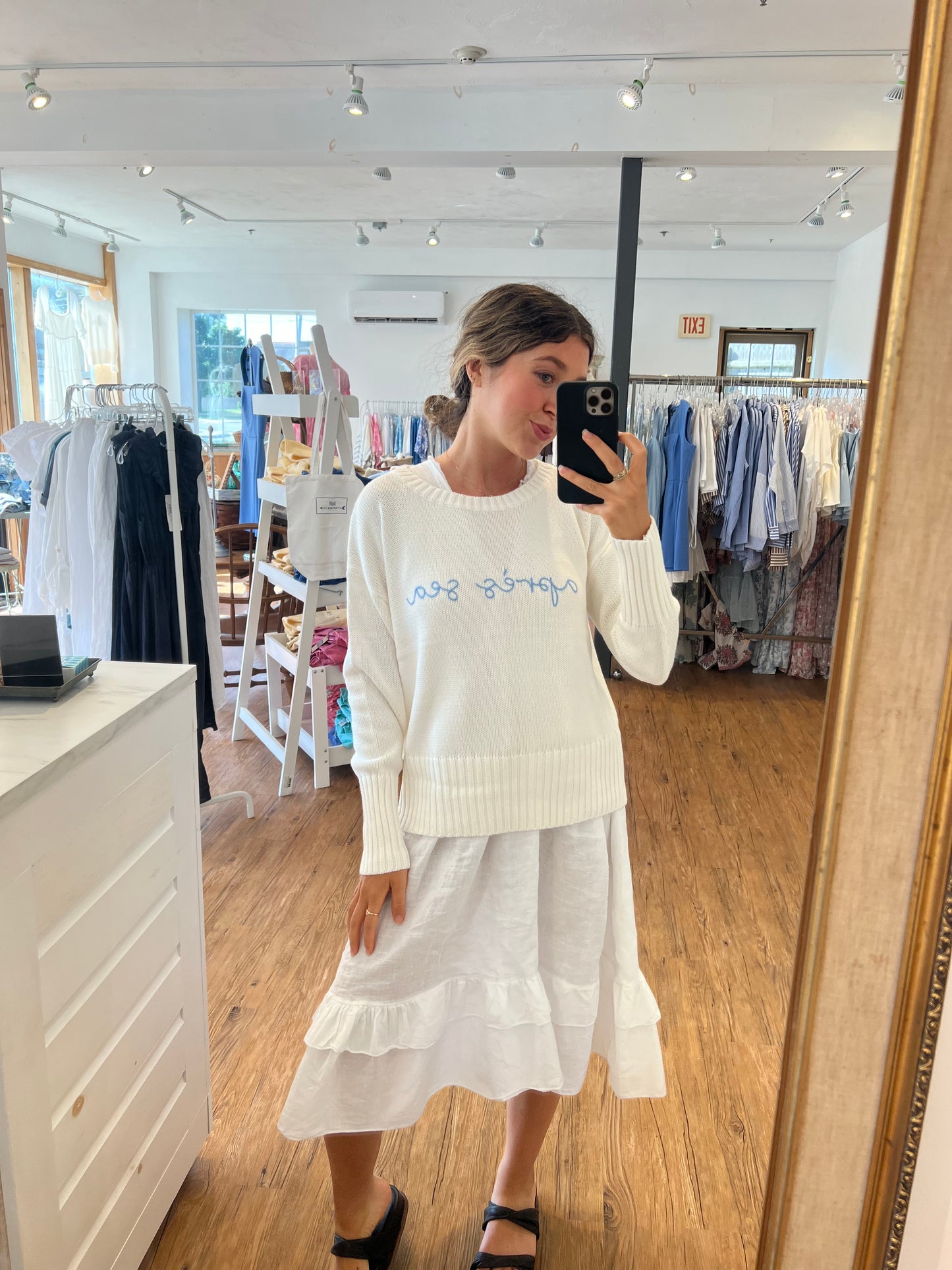 APRÈS SEA X ELLSWORTH & IVEY Whimsical Knit Sweater -White/Hydrangea