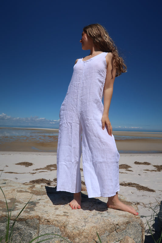 Jessica Linen Jumpsuit (White)