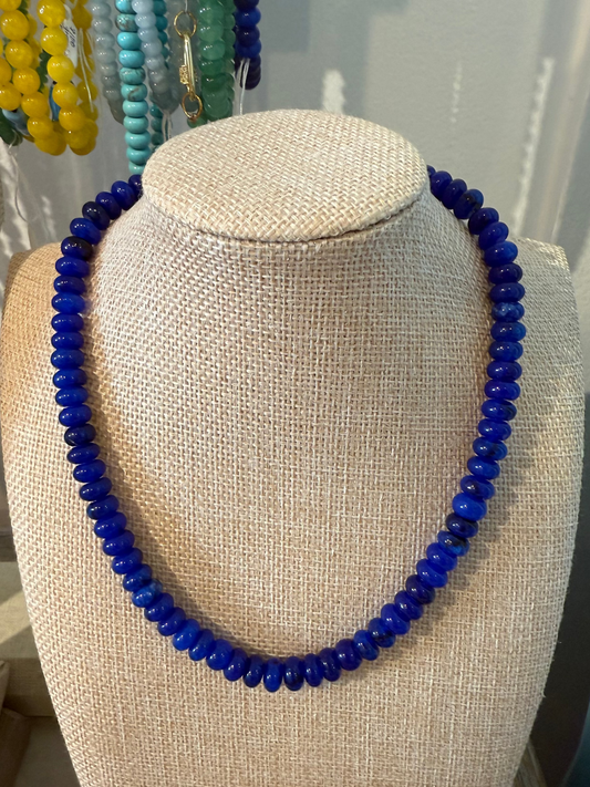 DEEP OCEAN BLUE JADE BEADED NECKLACE - HANDMADE IN CHARLESTON
