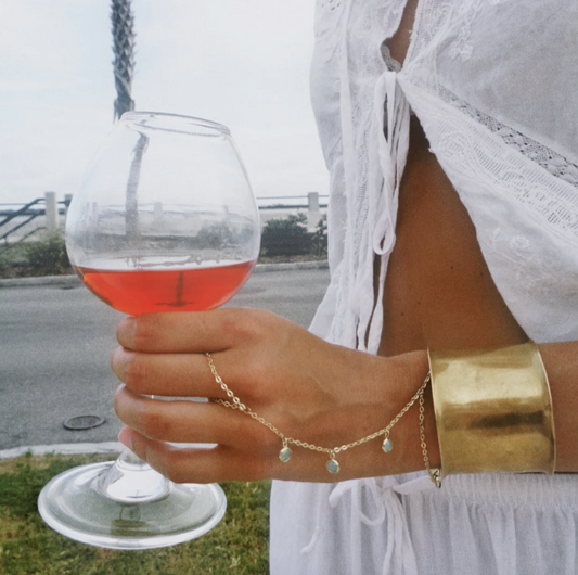 GREEN GLASS GOLD PLATED HANDCHAIN- HANDMADE IN CHARLESTON