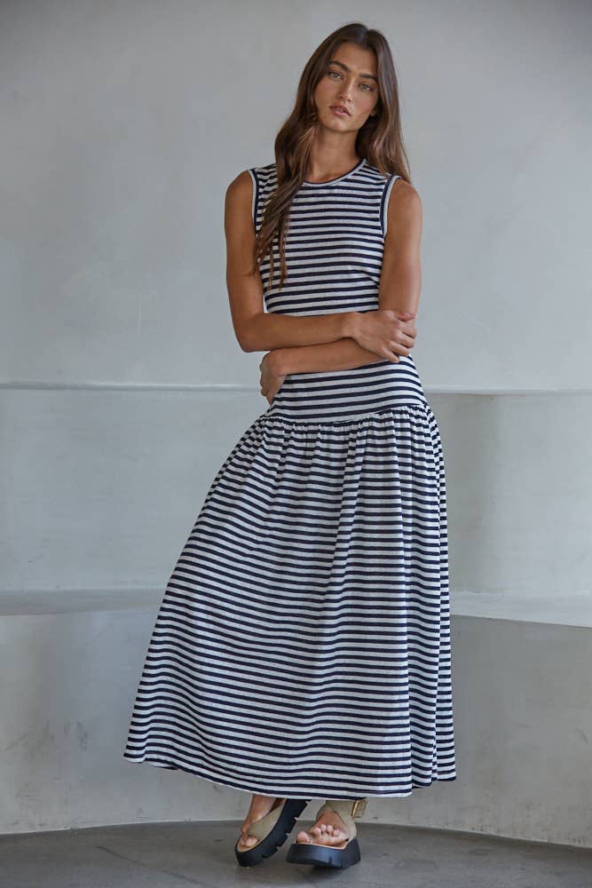 OFF THE YACHT NAVY STRIPED DRESS