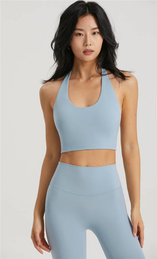 Daphne Molded Cup Halter Neck Backless Sports Bra (Ice)