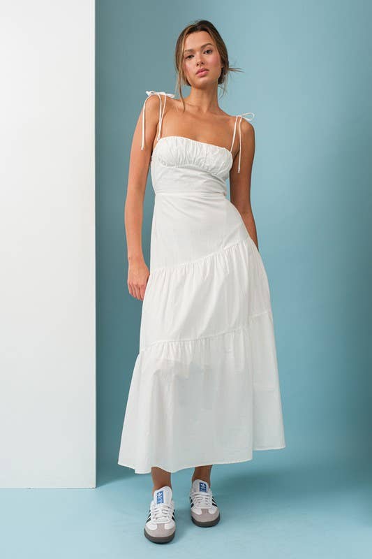 WHITE SUMMER TIE STRAP DRESS