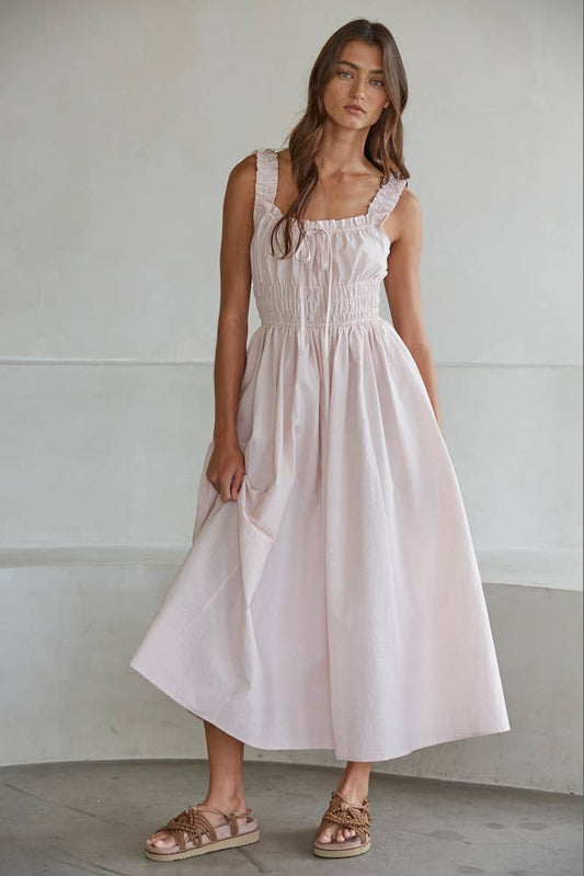 PERFECT BLUSH Woven Cotton Nylon Sweetheart Neck Sleeveless Dress: Blush / S
