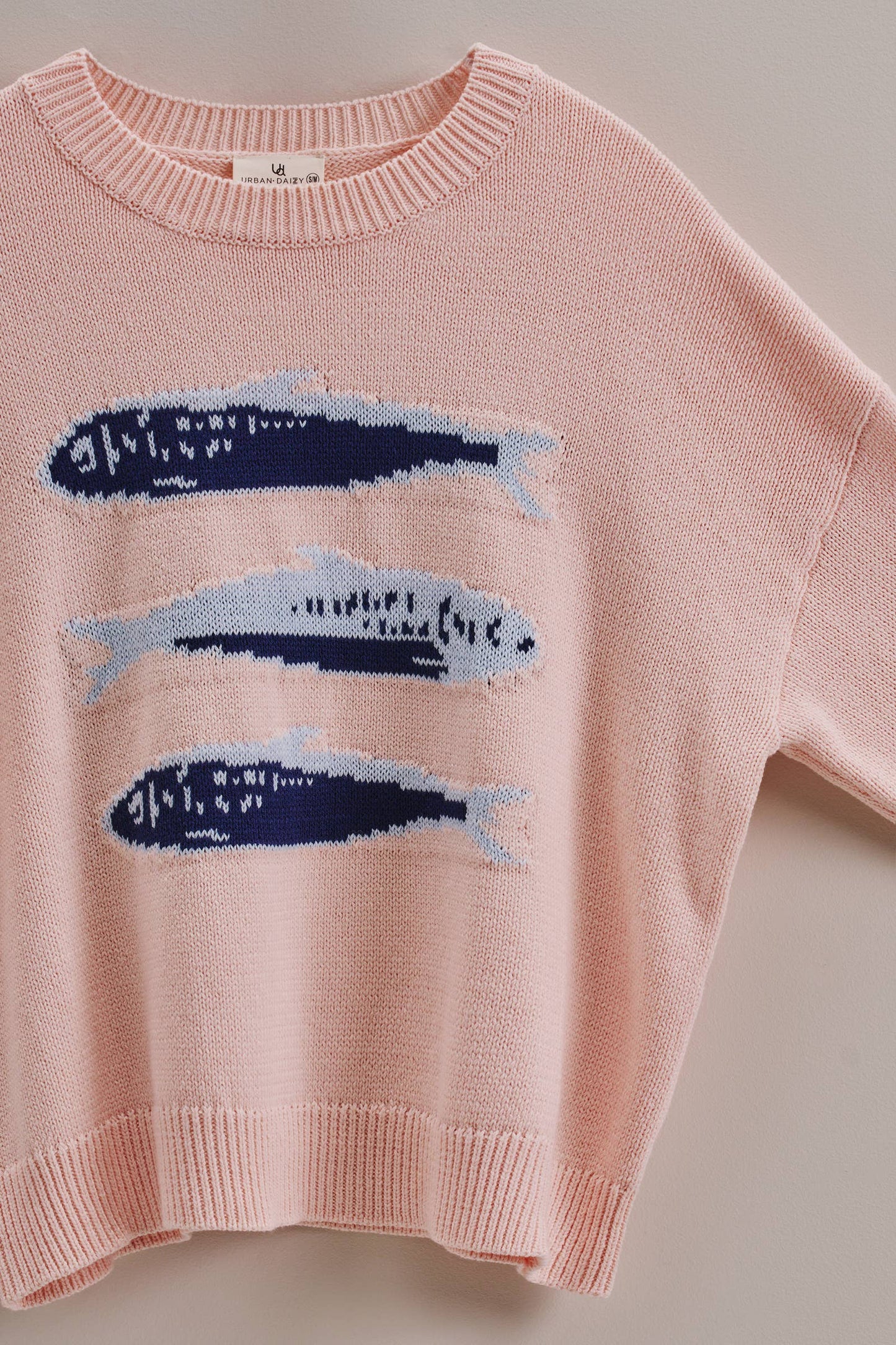 Graphic Oversized Drop-Shoulder Knit Sweater: Blue / SM-ML:3-3