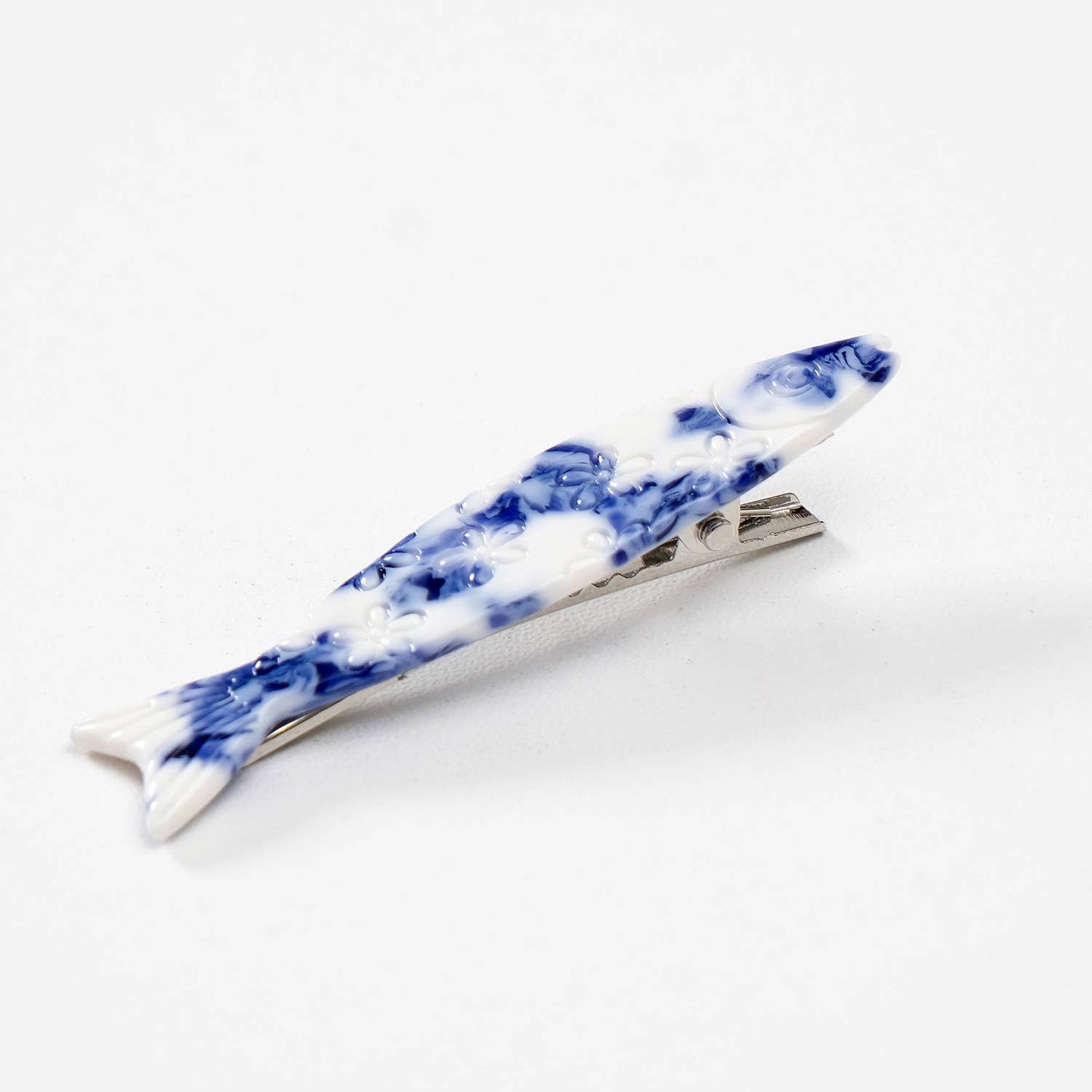Coastal Blue Floral Sardine Fish Barrette Hair Clip - Small