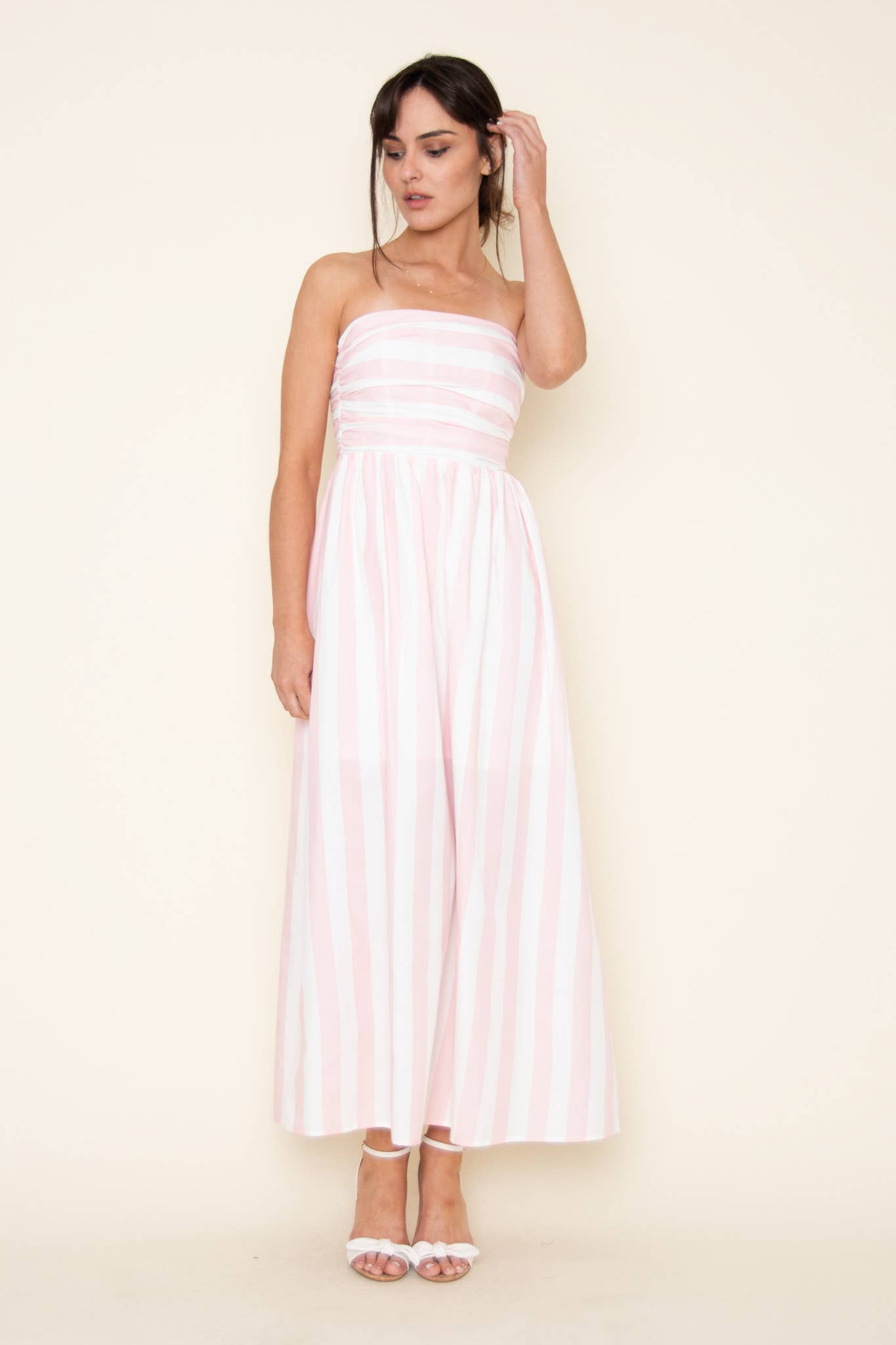 SUMMER STRAPLESS PINK STRIPE DRESS