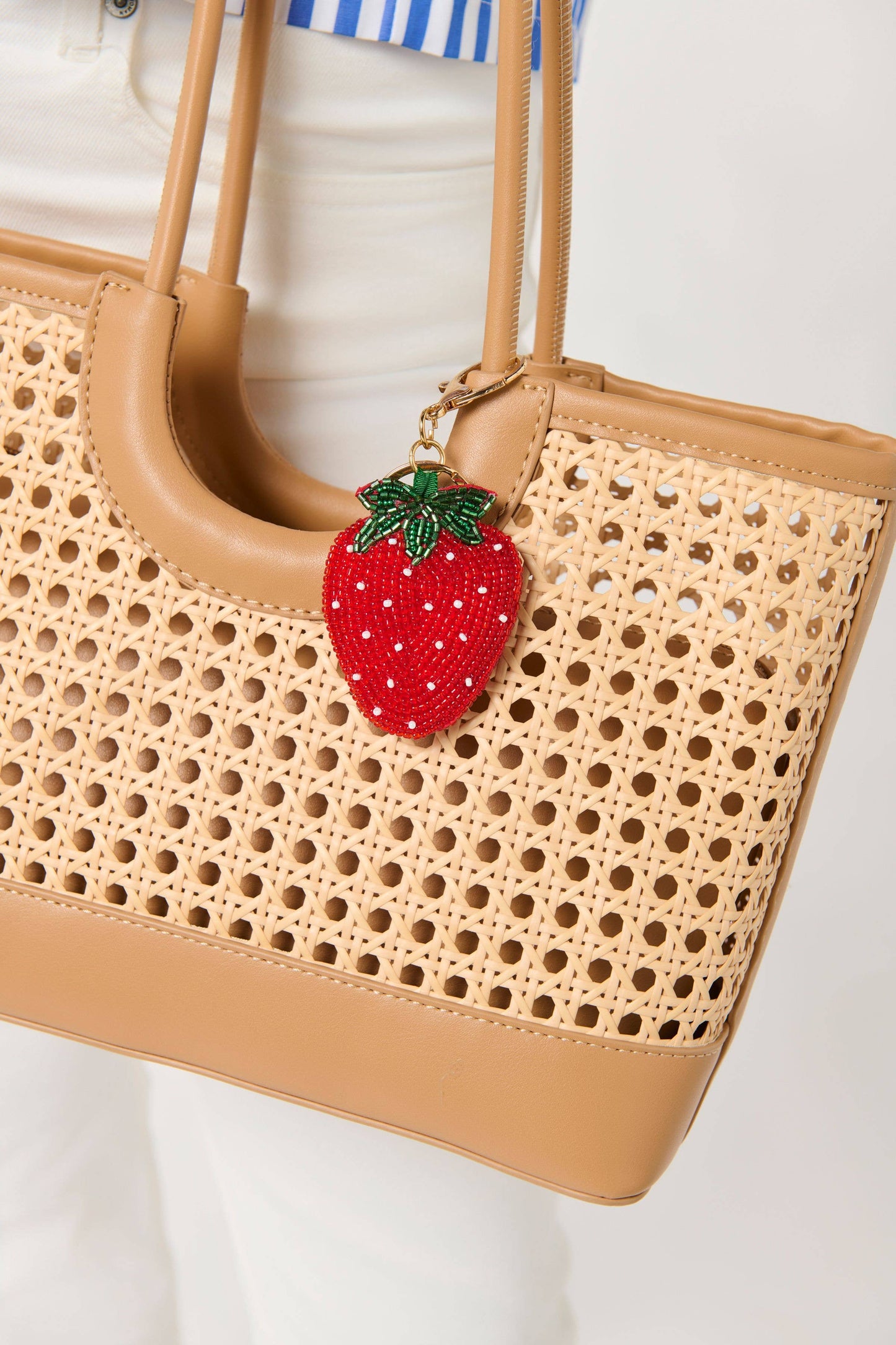 STRAWBERRY BEADED BAG CHARM/KEY RING,RED