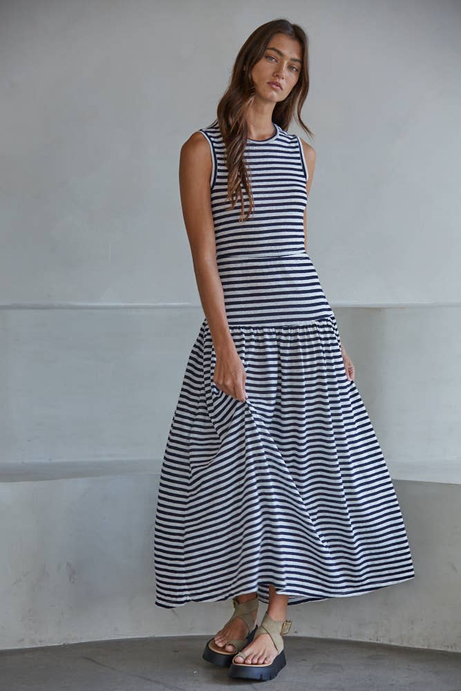OFF THE YACHT NAVY STRIPED DRESS