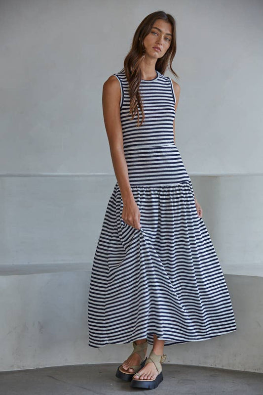 OFF THE YACHT NAVY STRIPED DRESS