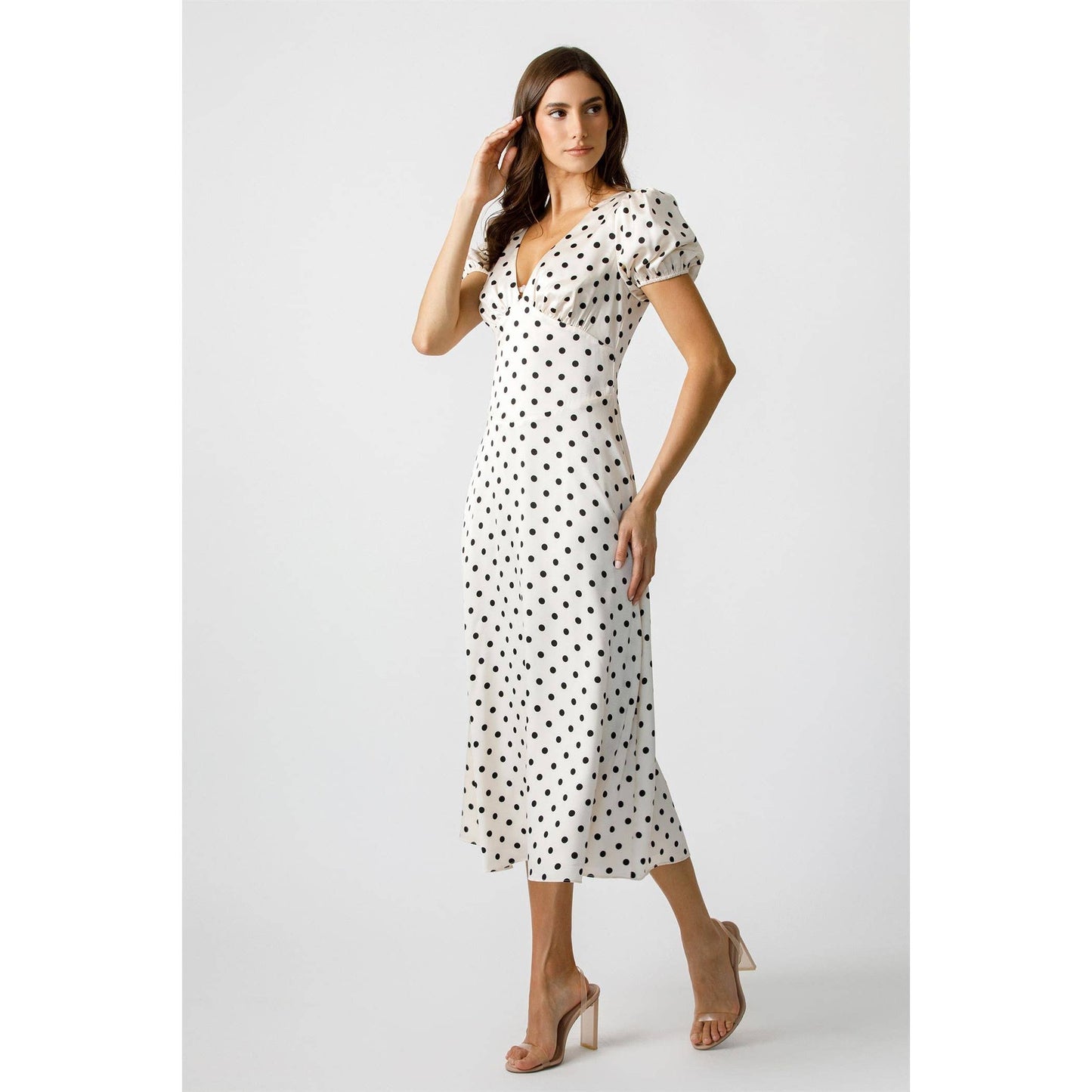 French Girl Silk Polka Dot Dress - ivory/black