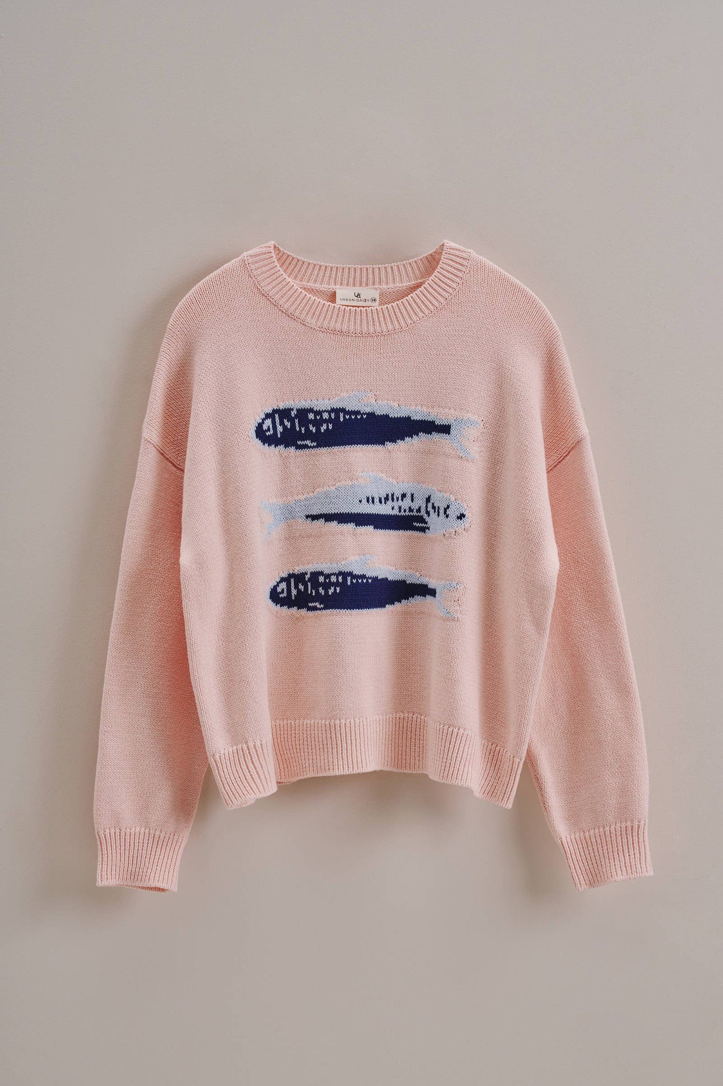 Graphic Oversized Drop-Shoulder Knit Sweater: Blue / SM-ML:3-3