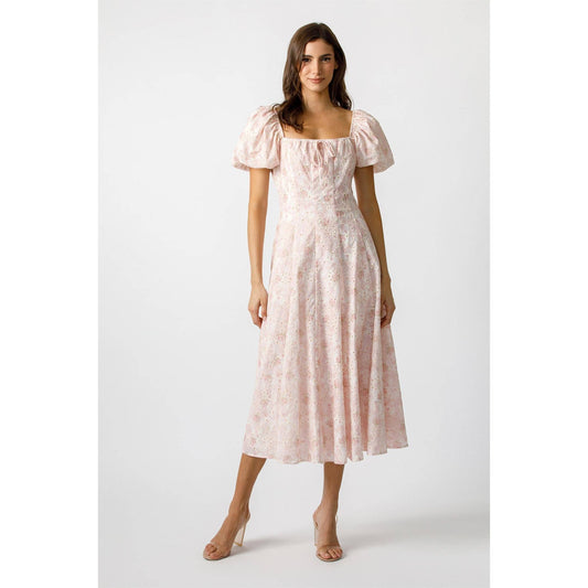 EYELIT PINK FLORAL MIDI DRESS