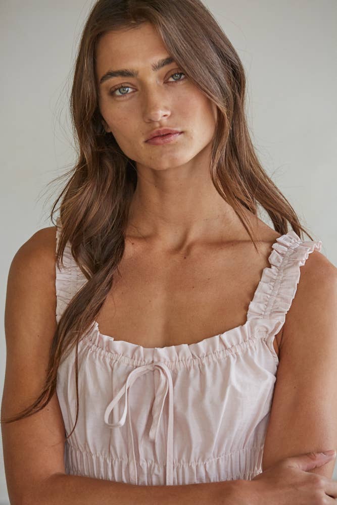 PERFECT BLUSH Woven Cotton Nylon Sweetheart Neck Sleeveless Dress: Blush / S