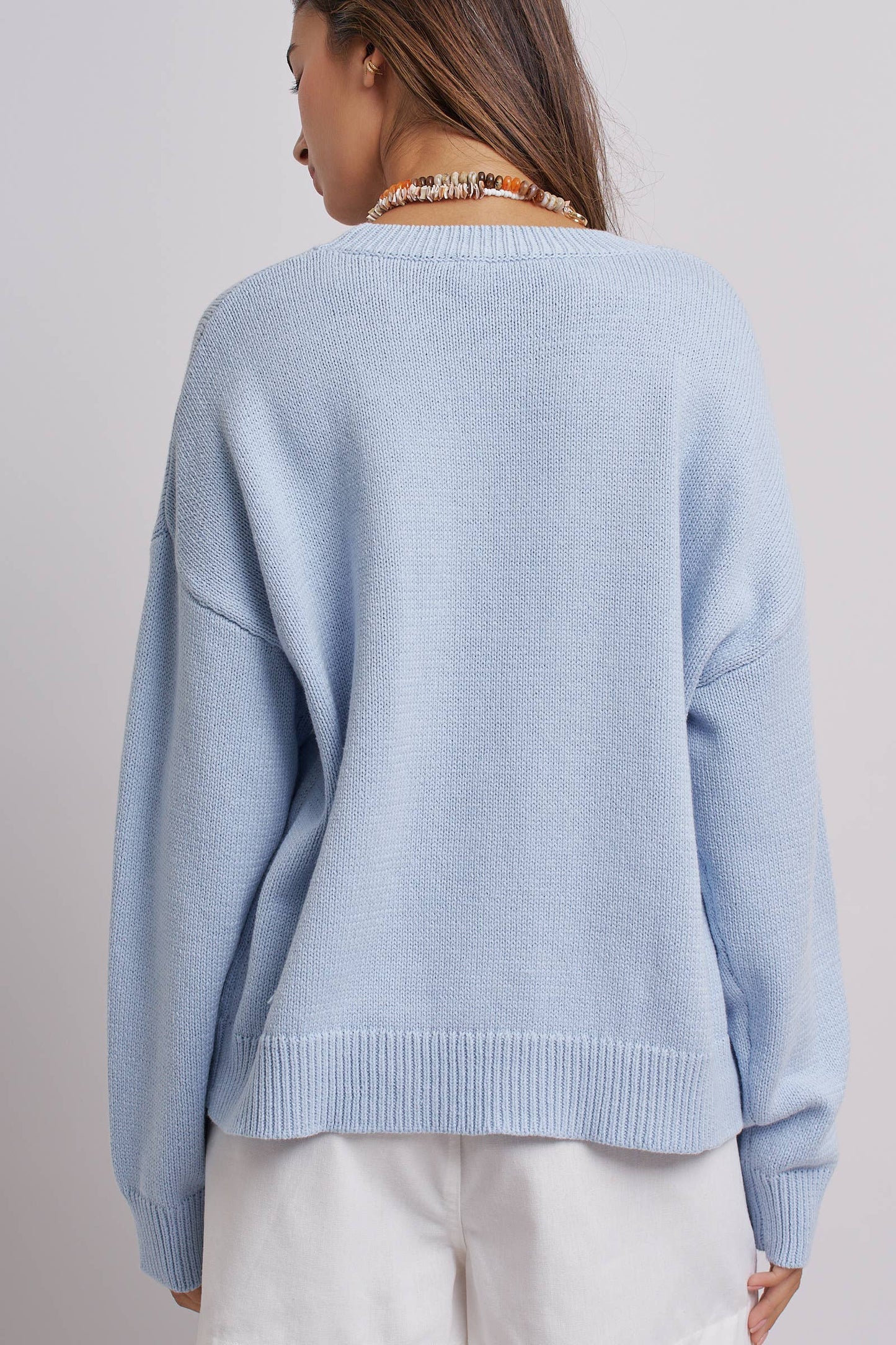 Graphic Oversized Drop-Shoulder Knit Sweater: Blue / SM-ML:3-3