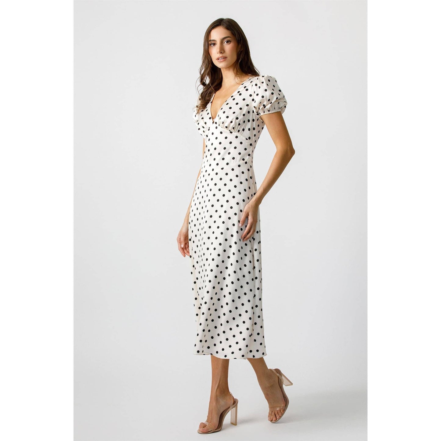 French Girl Silk Polka Dot Dress - ivory/black