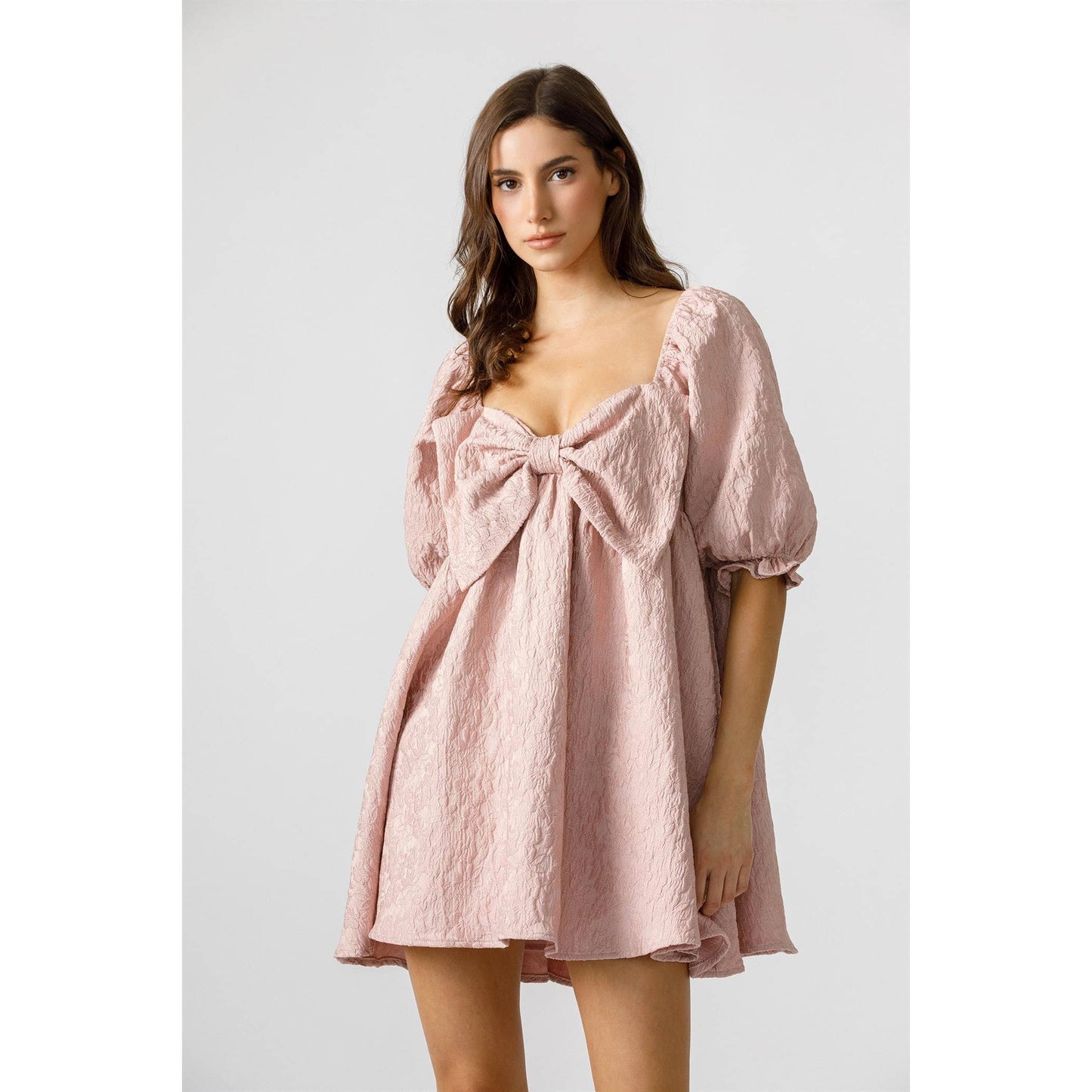 TIE A BOW PINK ROSE BABYDOLL MINI DRESS