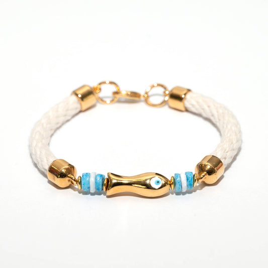 Chappie - Ivory/Gold - Nautical Fish Rope Bracelet: L