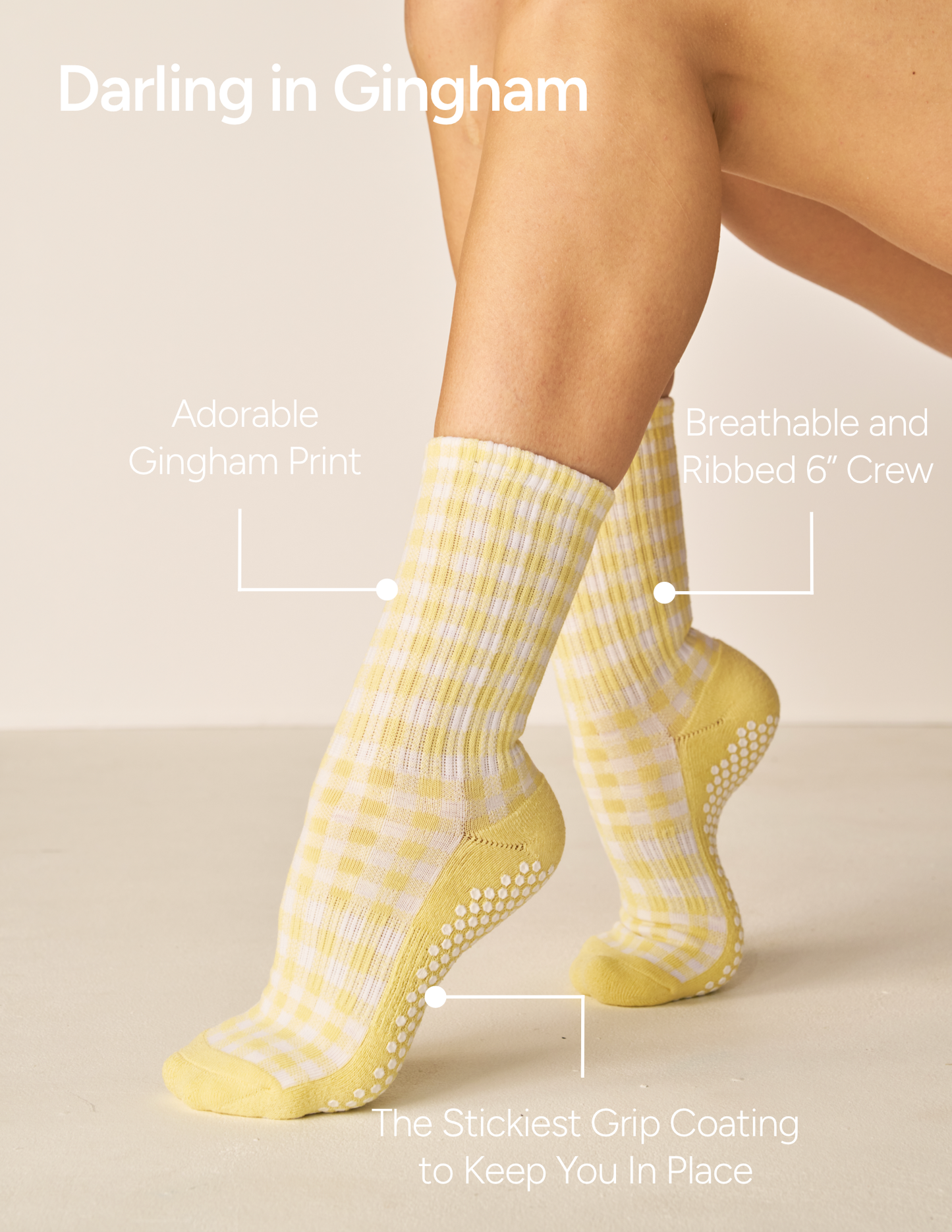 The Gingham Crew Grip Sock: Lemon