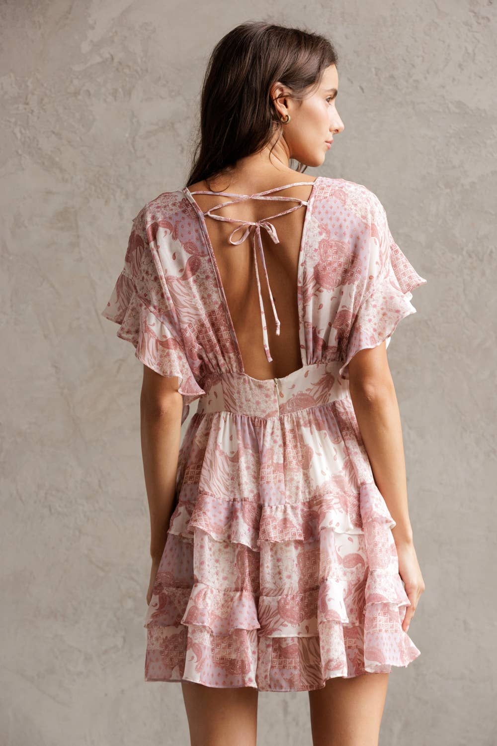 ST TROPEZ PINK FLORAL RUFFLE TIERED MINI DRESS