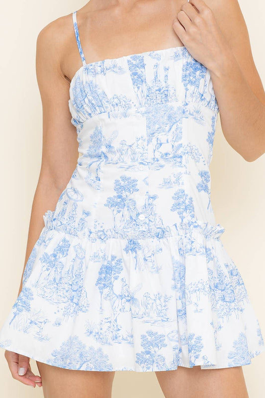 Blue & White Toile Mini Dress