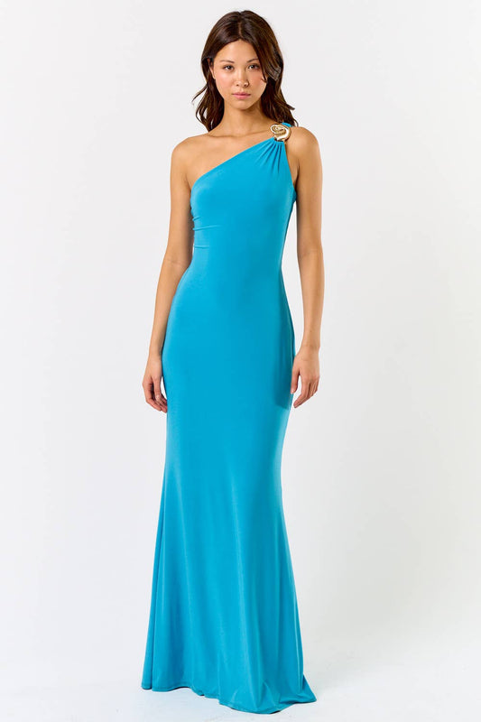 ONE SHOULDER SHELL DRESS: Blue
