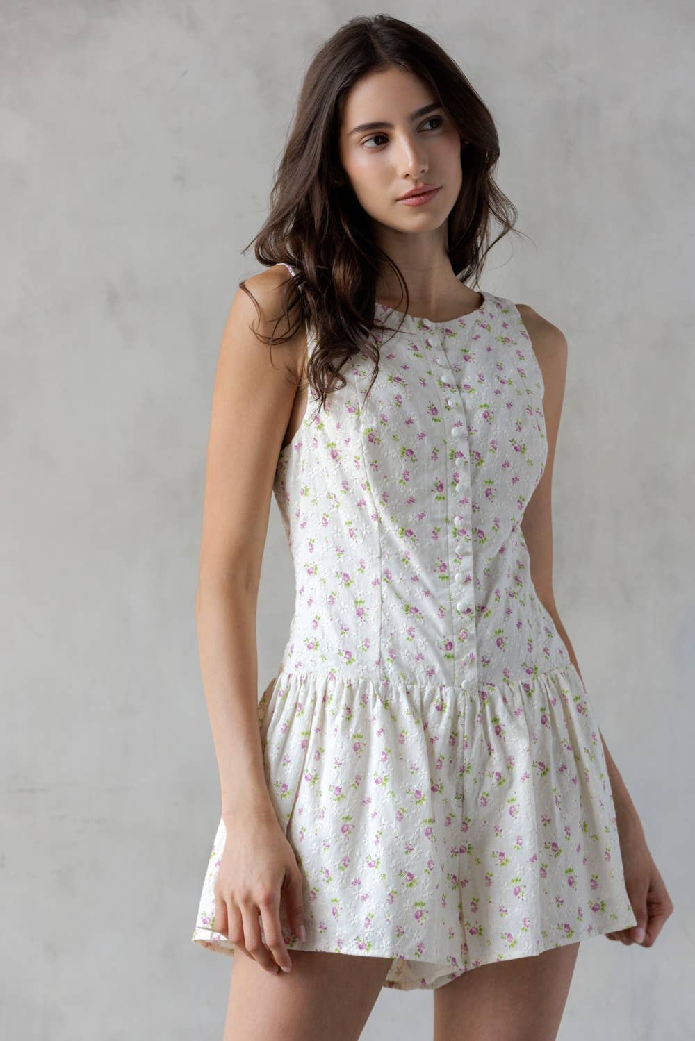 FLIRTY FLORAL ROMPER : IVORY/PINK
