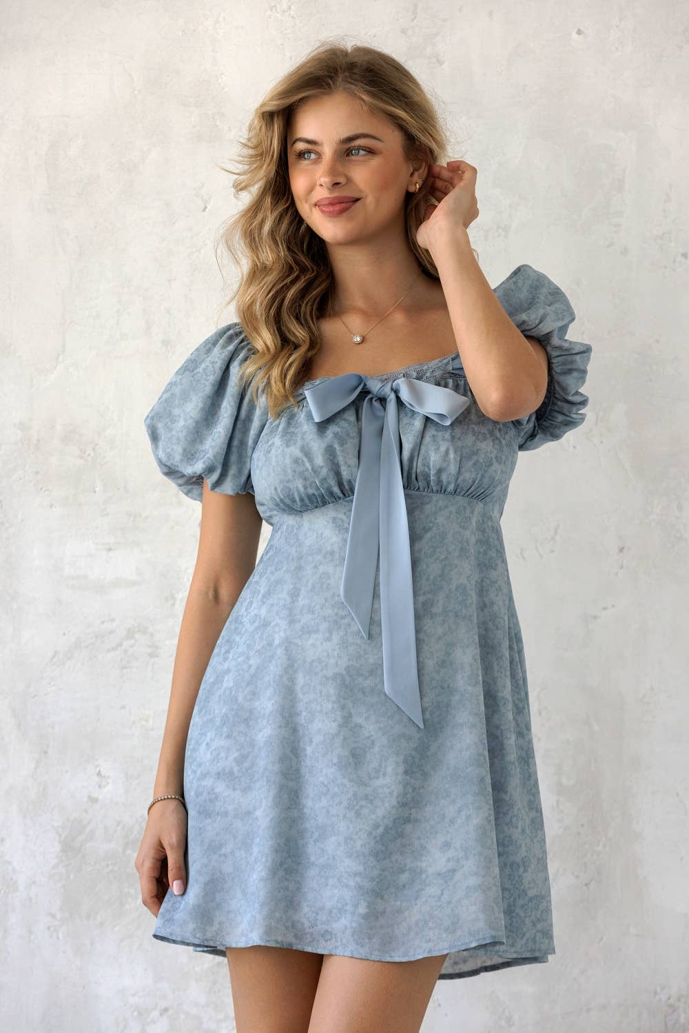 ELOISE FLORAL PUFF SLEEVE MINI DRESS: BLUE FLORAL
