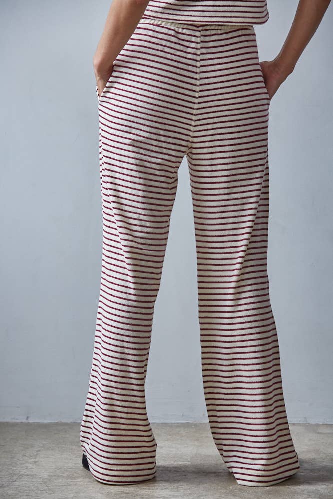 L8945B | Knit Polyester Cotton Striped Flare Pants: Grey Blue / S