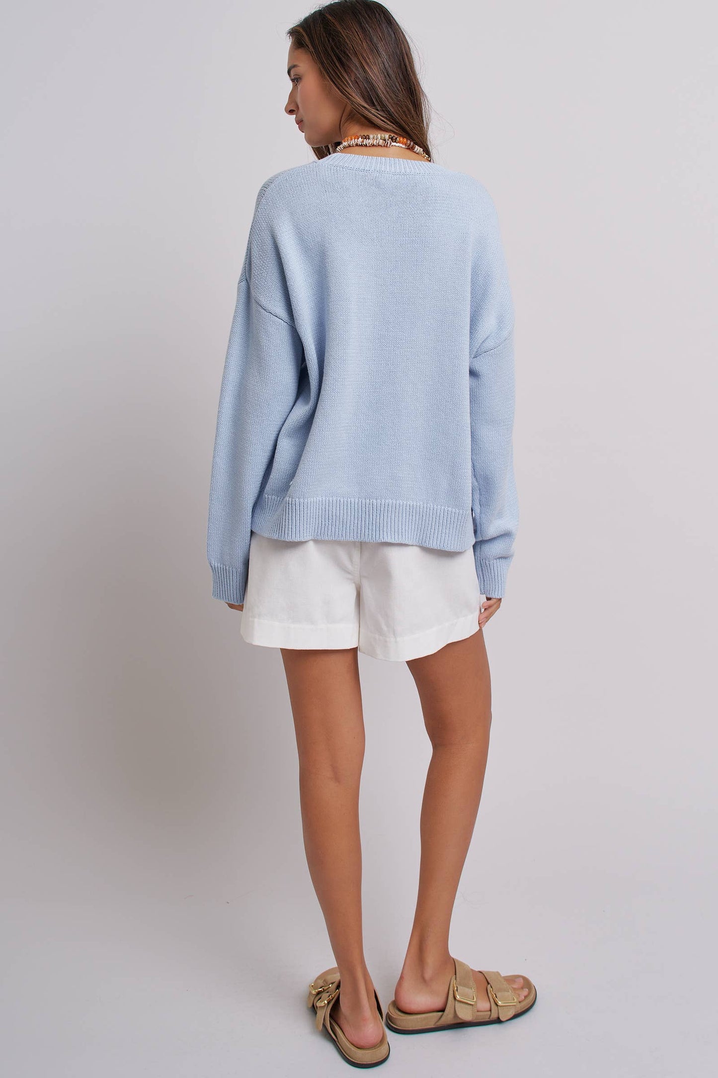 Graphic Oversized Drop-Shoulder Knit Sweater: Blue / SM-ML:3-3
