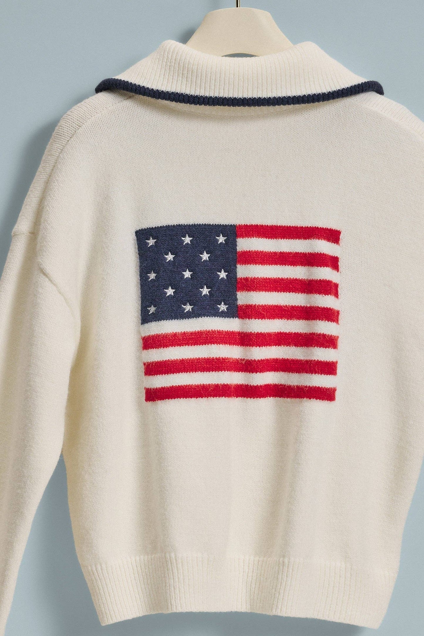 Americana Flag Quarter-Zip Knit Sweater: Ivory / SM- ML