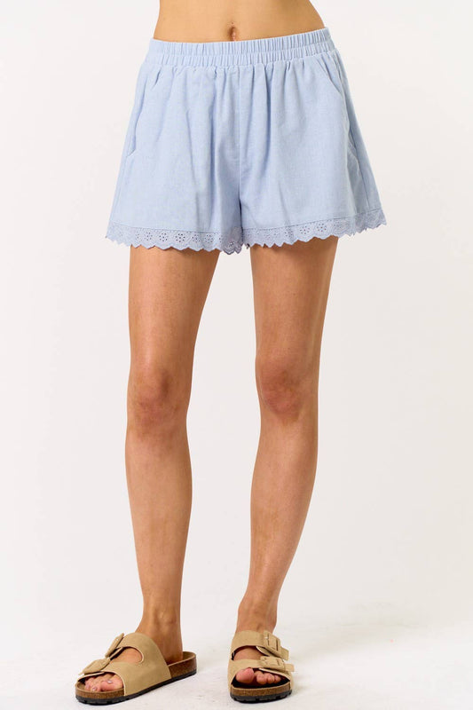 LINEN LACE SHORTS- BLUE