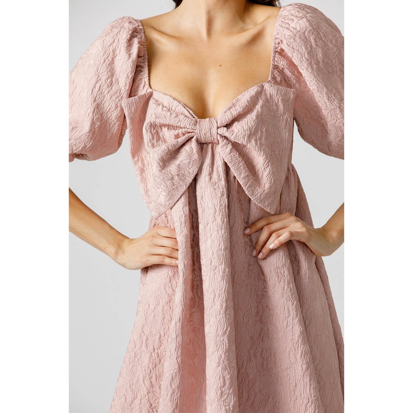 TIE A BOW PINK ROSE BABYDOLL MINI DRESS