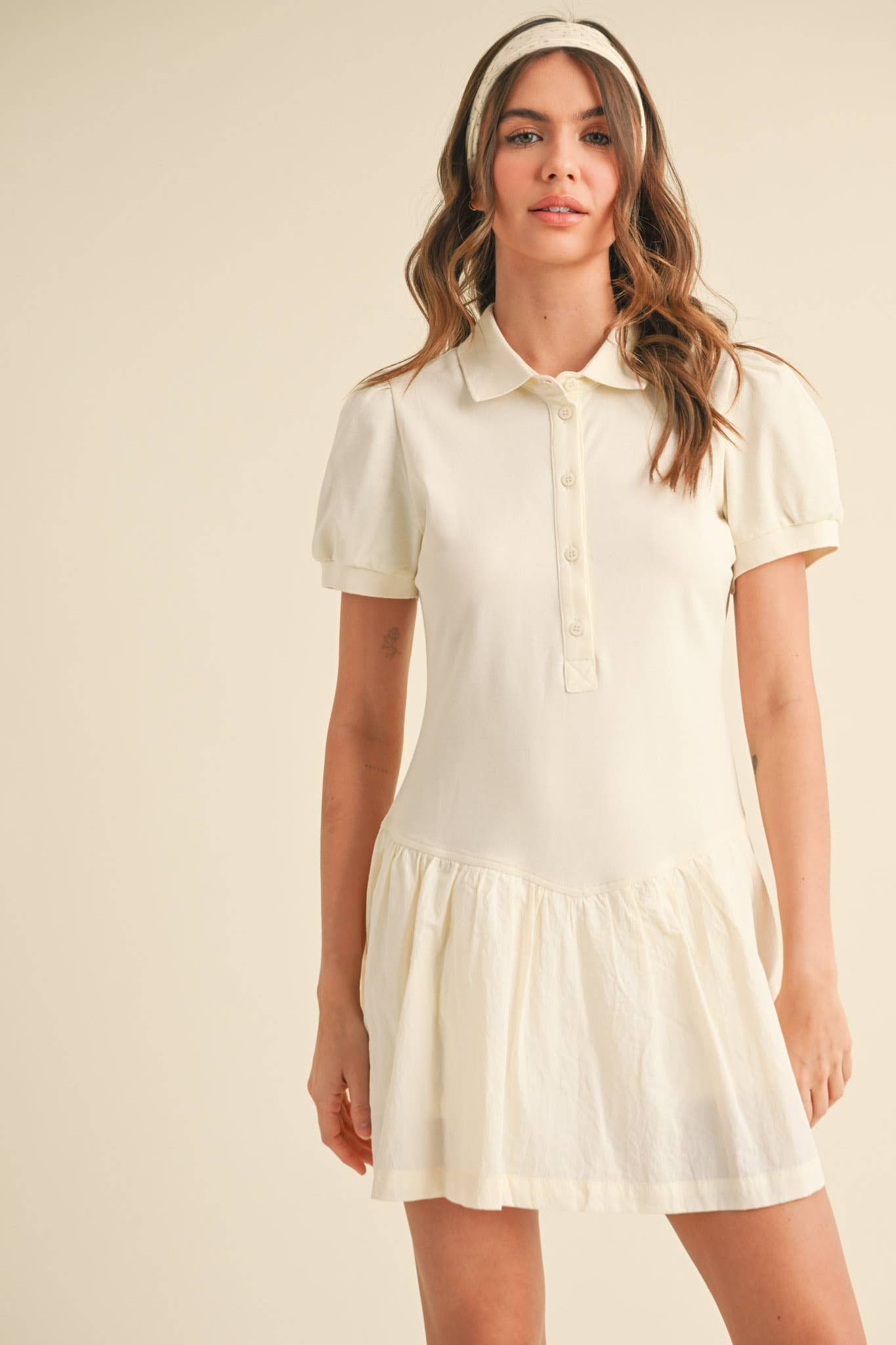 BUTTER YELLOW POLO DROP WAIST MINI DRESS