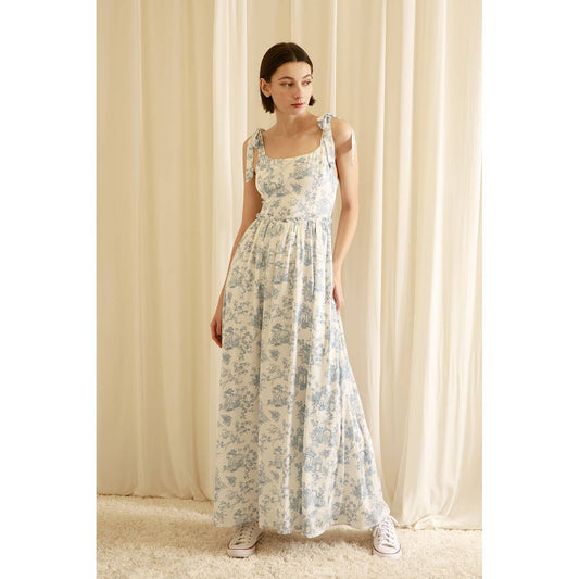 ROMANTIC GARDEN BLUE TOILE MAXI DRESS