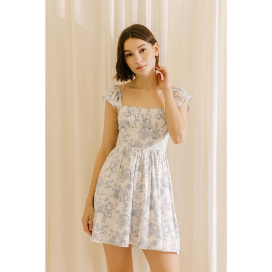 BLUE BELLE TOILE A LINE MINI DRESS