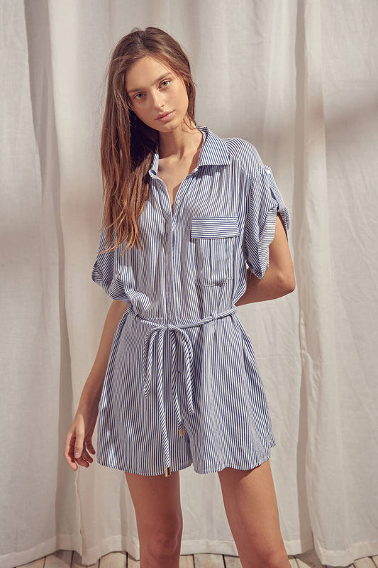 Oceanside Striped Waist-Tie Romper